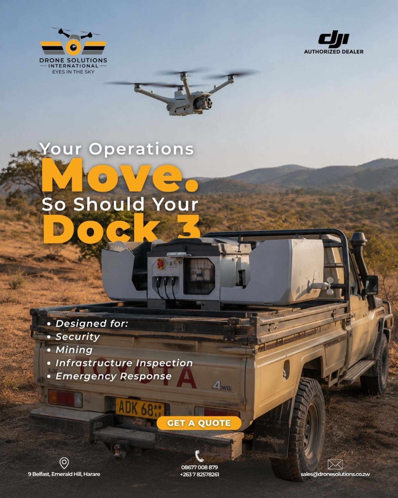 Mobile autonomous drone dock deployed on a vehicle